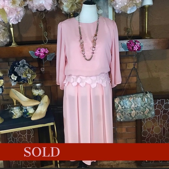 Vintage Dresses & Skirts - VINTAGE 1980'S PINK BLOUSON DRESS (L)